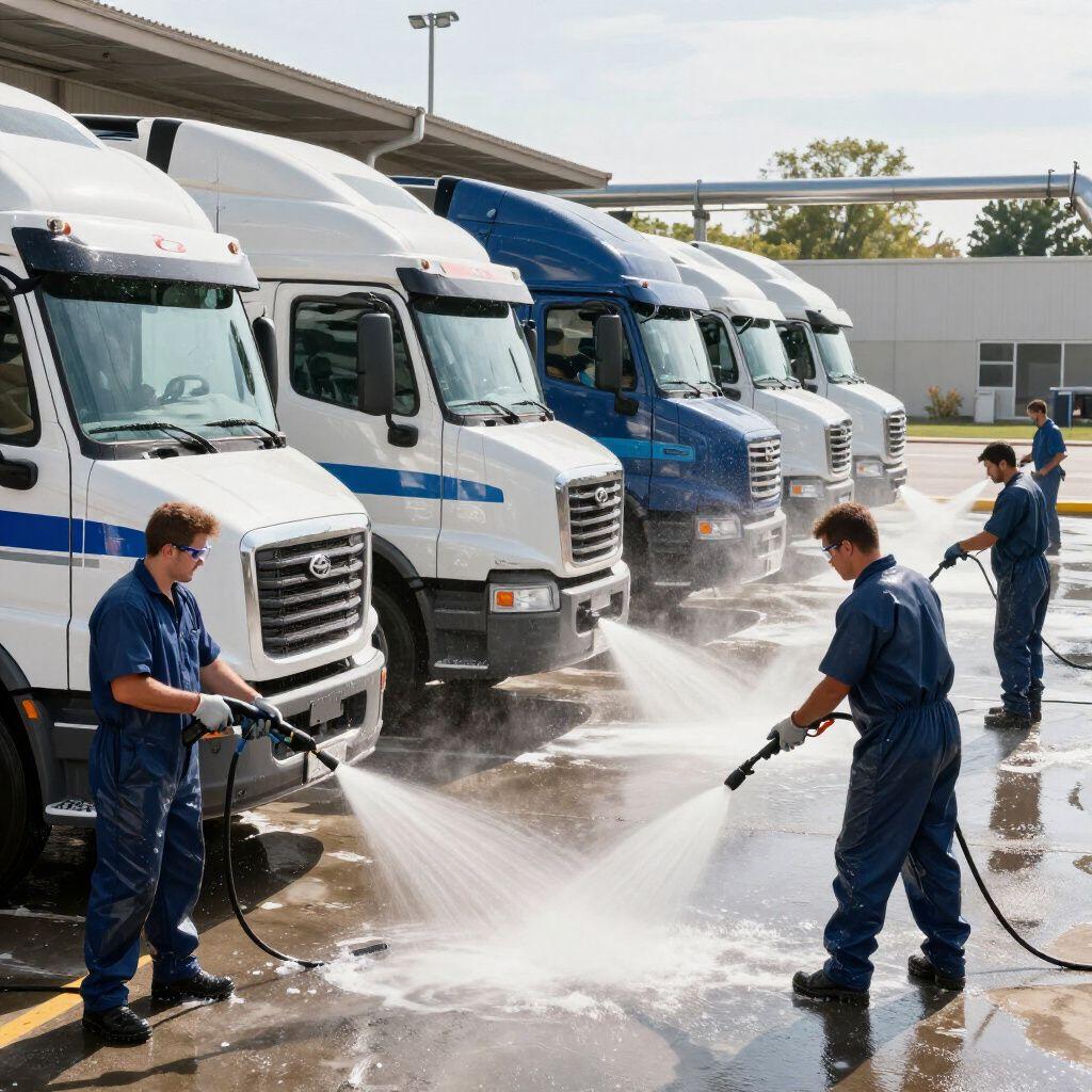 RK Mobile Detailing cleaning a commercial work truck and heavy equipment on-site in Casper, Wyoming